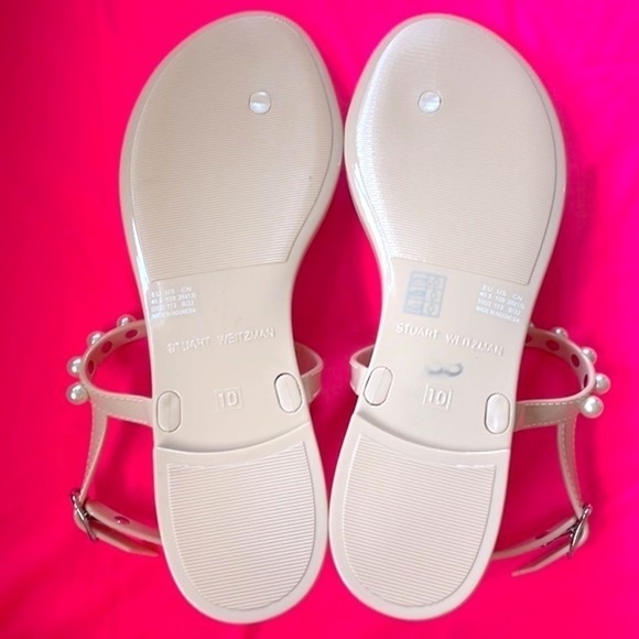 Brand New Stuart Weitzman Goldie Pearly Stud Jelly Sandals Ankle Strap Neutral - Picture 9 of 12